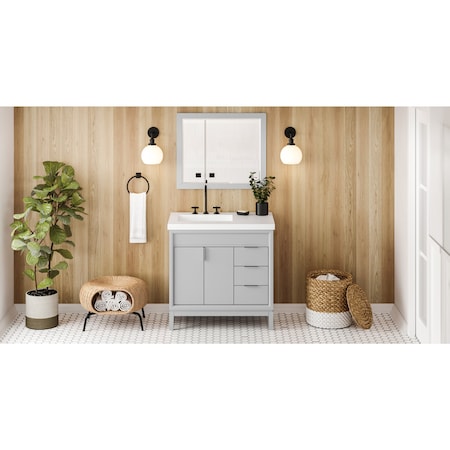 Jeffrey Alexander 36In. Gry Theodora Vanity, Left Offset, Lavante Cultured Mrbl Vessel Vanity Top, Intgrtd Rctngl Bowl VKITTHE36GRLAR